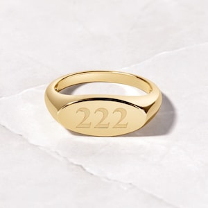 Angel Number Signet Ring, 222 Ring, 222 Angel Number Ring, Personalized Ring, Gold Signet Ring, Lucky Number, Gift for Her Spiritual Jewelry