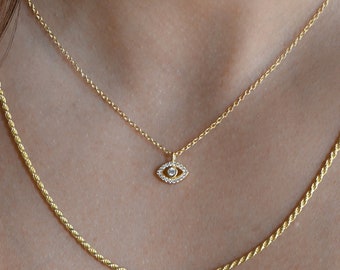 Dainty Evil Eye Necklace, Diamond Evil Eye Necklace, Protection Necklace, Evil Eye Jewelry, Evil Eye Pendant, Gift for Her