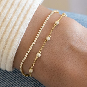 Beaded Bracelet, Diamond Bracelet, Gold Bracelet, CZ Bracelet, Gift for Her, Dainty Bracelet, Minimalist Bracelet, Stacking Bracelet