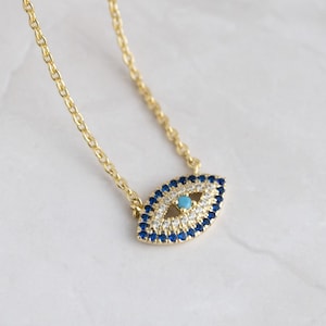 Evil Eye Necklace, Evil Eye Jewelry, Turquoise and Sapphire Evil Eye Necklace, Evil Eye Pendant, Protection Necklace, Gift for her