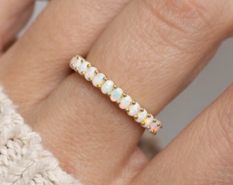 Opal Eternity Ring, Dainty Opal Ring, Gold Opal Ring, Silver Opal Ring, Minimalist Ring, Opal Stacking Ring, Gift for Her, White Opal Ring
