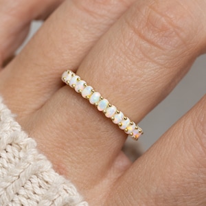 Opal Eternity Ring, Dainty Opal Ring, Gold Opal Ring, Silver Opal Ring, Minimalist Ring, Opal Stacking Ring, Gift for Her, White Opal Ring image 1