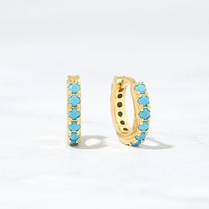 Turquoise Huggie Earrings, Turquoise Stone Hoop Earrings, Small Gold Hoop Earrings, Boho style Hoops, Huggie Earrings, Hoop Earrings, Gift