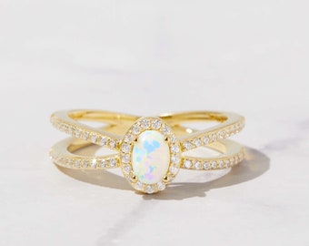 Dainty Opal Ring, Opal Stacking Ring, White Opal and CZ Ring, Gold Opal Ring, Sterling Silver Opal Ring, Delicate Opal Ring, Bridesmaid Gift