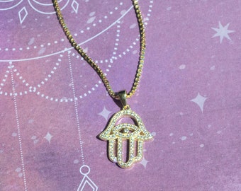 Collar de mano de Hamsa de oro, joyería de Hamsa, collar de Hamsa, collar de Hamsa con ojo turco, collar con colgante de Hamsa, joyería de Hamsa de plata esterlina