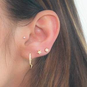 Small Hoops, Huggie Hoops, Spike CZ Hoops, Dainty Earrings, Gold Hoops, Minimalist Earrings, Minimal hoops, Spike Earrings, Hoop Earrings