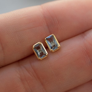 Aquamarine Earrings, March Birthstone, Small Stud Earrings, Aquamarine Jewelry, Gold Stud Earrings, Gift for Her, Minimalist Earrings