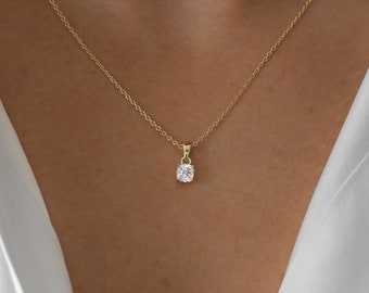 Cushion Diamond Necklace, Dainty Necklace, Gold Necklace, Layering Necklace, Gift for her, Diamond Pendant, CZ Necklace, Anniversary Gift