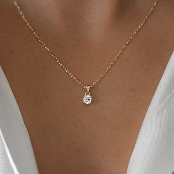 Collier diamant coussin, collier délicat, collier en or, collier superposé, cadeau pour elle, pendentif diamant, collier CZ, cadeau d'anniversaire