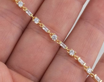Baguette Bracelet, Diamond Bracelet, Tennis Bracelet, Dainty Bracelet, Cubic Zirconia Bracelet, Minimalist Bracelet, Gift for Her