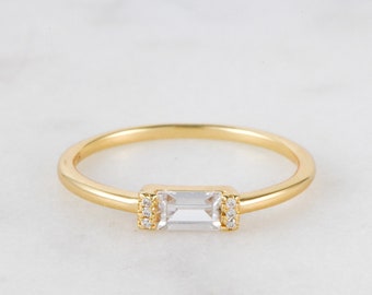 Dainty Simple Baguette Stacking Ring, Gold Minimalist Ring, Simple Diamond Ring, Sterling Silver Ring, Thin Ring, Delicate Ring, Gift