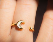 Crescent Moon Ring, Dainty Moon Ring, Adjustable Ring, Minimalist Moon Ring, Minimalist Ring, Open Ring, Open Moon, Opal Ring, Opal Jewelry