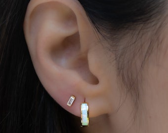 Opal Huggie Earrings, Small Gold Hoop Earrings, Opal Hoops, Gold Hoop Earrings, Gold Huggie Earrings, Silver Opal Hoop Earring, Opal Earring