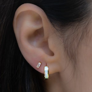 Opal Huggie Earrings, Small Gold Hoop Earrings, Opal Hoops, Gold Hoop Earrings, Gold Huggie Earrings, Silver Opal Hoop Earring, Opal Earring