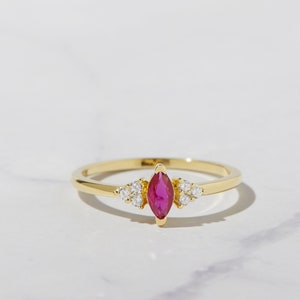 Marquise Ruby Ring, Ruby Ring, July Birthstone, Dainty Ring, Sterling Silver Ruby Ring, Gold Ruby Ring, Gift for her, Minimalist Ring