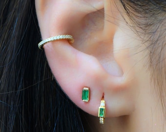 Emerald Studs, Emerald Earrings, Stud Earrings, Baguette Studs, Emerald Stud Earring, Birthstone Earrings, Green Earrings, Baguette Earrings