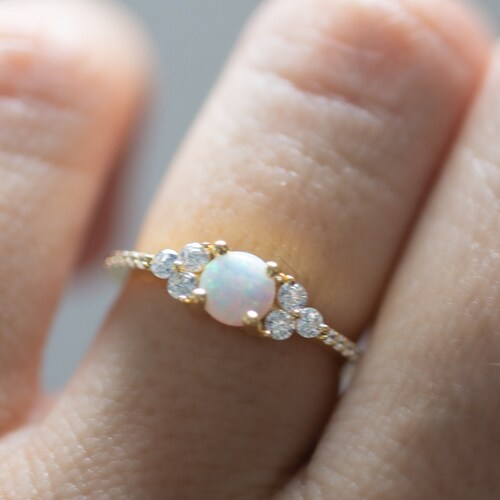 Opal Stacking Ring Set Dainty Opal Ring White Opal and CZ - Etsy