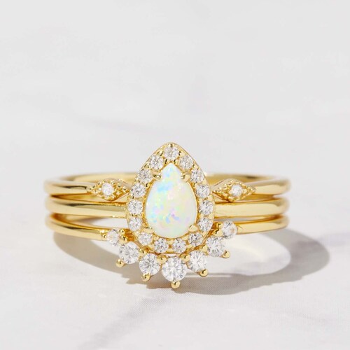 Dainty Opal Ring Opal Stacking Ring White Opal and CZ Ring - Etsy