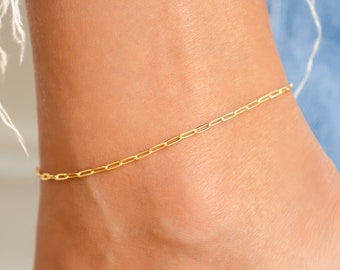 Dainty Paperclip Anklet, Bracelet de cheville, Chaîne de cheville, Bracelet de cheville en or, Bracelet de cheville en argent sterling, Bijoux d'été, Cadeau pour elle, Minimaliste