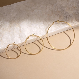 Classic Hoop Earrings, Gold Hoops, Sterling Silver Hoops, Dainty Earrings, Lightweight Earrings, Everyday Earrings, Gift for Her, 30mm Hoops