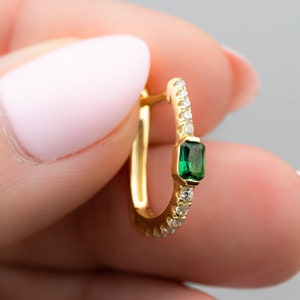Emerald Earrings, Emerald Hoop Earrings, Emerald Huggies, Gift for Her, Emerald Jewelry, May Birthstone, Emerald Hoops, Small Emerald Hoops