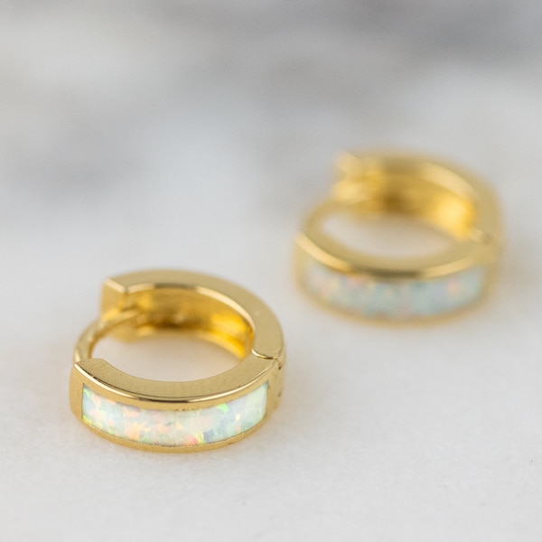 Opal Huggie Earrings, Small Gold Hoop Earrings, Opal Hoops, Gold Hoop Earrings, Gold Huggie Earrings, Silver Opal Hoop Earring, Opal Earring