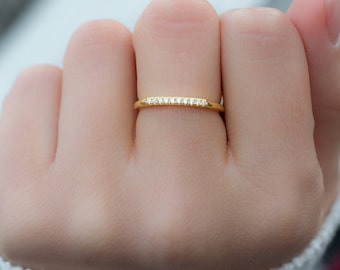 Simple CZ Band, Dainty Stacking Ring, Gold Minimalist Ring, CZ Ring, Diamond Ring, Sterling Silver Ring, Dainty Ring, Delicate Ring, Gift