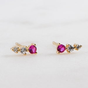 Ear Climber, Ear Crawler, Ruby Earrings, Dainty Ear Climber, Cartilage Ear Climber, July Birthstone Studs, Gift for her, Ruby Stud Earrings