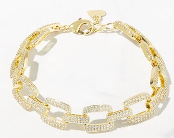 Pave Link Bracelet, Diamond Bracelet, Chain Link Bracelet, Stacking Bracelet, Gold Link Bracelet, Gold Chain Bracelet, Dainty Bracelet, Gift