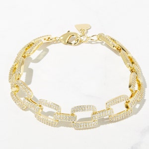 Pave Link Bracelet, Diamond Bracelet, Chain Link Bracelet, Stacking Bracelet, Gold Link Bracelet, Gold Chain Bracelet, Dainty Bracelet, Gift