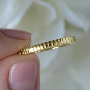 Textured Ring, Simple Ring, Dainty Ring, Sterling Silver Ring, Minimalist Ring, Gold Ring, Gift for Her, Stacking Ring Gold Band Fluted Ring