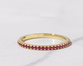 Dainty Ruby Eternity Ring, Ruby Ring, Ruby Stacking Ring, July Birthstone, Ruby Jewelry, Minimalist Ring, Simple Ring, Gift for Her