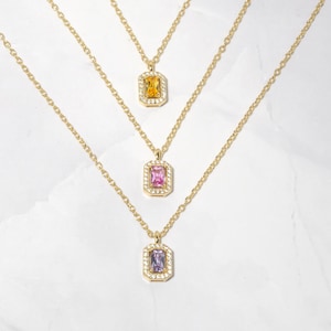 Gemstone Necklace, Baguette Necklace Mommy and Me Jewelry Dainty Necklace Minimalist Necklace Gift for Her Birthstone Necklace Gold Necklace