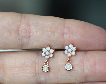 October Birthstone Gift Triangle White Opal Silver Earrings Simple Geometric Dangle Earrings Lab Fire Opal 925 Sterling Silver Earrings