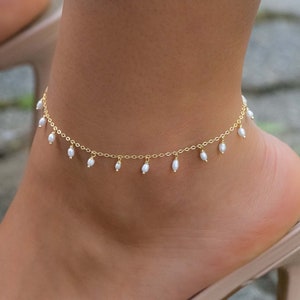 Gold Pearl Anklet Freshwater Pearl Ankle Bracelet Dainty Anklet Beach Anklet White Pearl Anklet Bridal Anklet Pearl Jewelry Gold Anklet