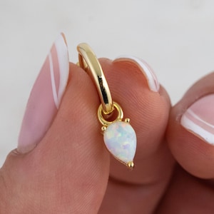 Opal Earrings Opal Charm Earrings Huggie Hoop Earrings Gift for Her Dangle Drop Earrings Tear Drop Earrings Hoops Huggies Opal Jewelry