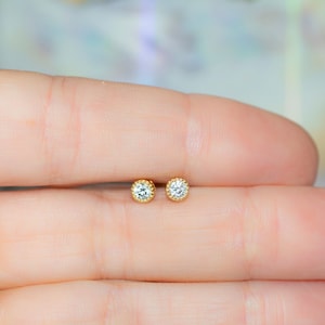 Tiny Diamond Stud Earrings, 3mm CZ Studs, Dainty Stud Earrings, Small Stud Earrings, Cartilage Piercing Stud Earrings, Minimalist Earrings