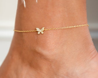 Tobillera de mariposa delicada, pulsera de tobillo de mariposa delicada, tobillera de mariposa minimalista, joyería de playa, joyería de verano, tobillera de encanto, regalo