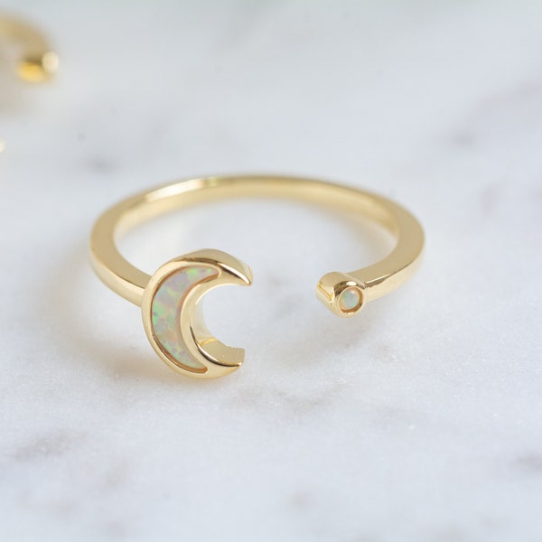 Crescent Moon Opal Ring White Opal Ring Gold Opal Ring Sterling Silver Opal Ring Delicate Opal Ring October Birthstone Opal Ring Moon Ring