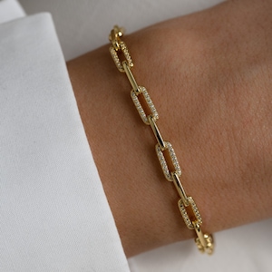 Paperclip Bracelet, Chain Bracelet, Diamond Bracelet, Gold Bracelet, Minimalist Bracelet, Dainty Bracelet, Gift for Her, CZ Bracelets
