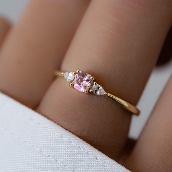 Bague diamant rose, bague morganite, bague empilable, pierre de naissance d'octobre, bague minimaliste, cadeau pour elle, bague avec pierres précieuses, bague délicate rose pour bijoux