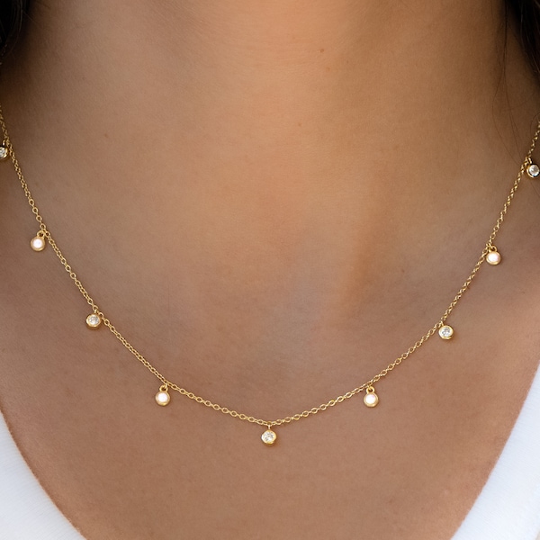 Opal Necklace Opal Charm Necklace Opal Jewelry Dangling Charm Necklace Dainty Layering Necklace Christmas Gift Minimalist October Birthstone