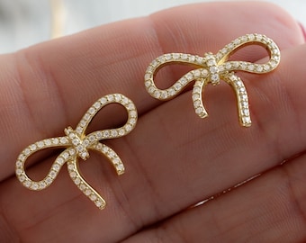 Bow Earrings, Ribbon Earrings, Earrings, Gift for Her, Stud Earrings, Girls Earrings, Minimalist Earrings, Gold Bow Earrings, Cute Earrings