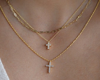 Cross Necklace, Cross Pendant, Gold Cross Necklace, Dainty Cross Necklace, Religious Necklace, Gift for Her, Christmas Gift