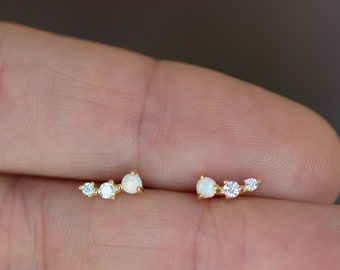 October Birthstone Gift Triangle White Opal Silver Earrings Simple Geometric Dangle Earrings Lab Fire Opal 925 Sterling Silver Earrings