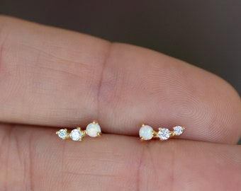 Opal Gold Studs, Opal Stud Earrings, White Opal Studs, Silver Studs, Opal Earrings, Tiny Gold Studs, Gold Stud Earrings, October Birthstone