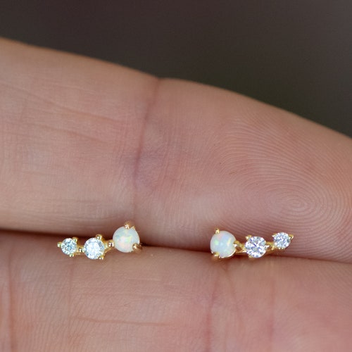 Opal Ear Climber, Ear Crawler, Opal Earrings, Ear Climber, Opal Jewelry, Opal Studs, October Birthstone, Gift for her, Opal Stud Earrings