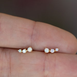 Opal Gold Studs, Opal Stud Earrings, White Opal Studs, Silver Studs, Opal Earrings, Tiny Gold Studs, Gold Stud Earrings, October Birthstone image 1