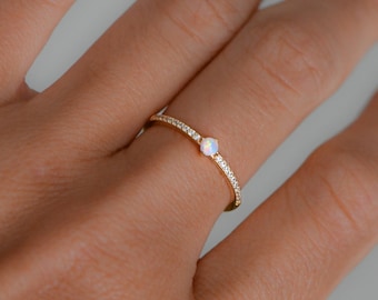 Opal Ring, Dainty Ring, Solitaire Ring, Stacking Ring, Gold Opal Ring, CZ Ring, Thin Ring, Delicate Ring, Bridesmaid Gift, Gift for Her