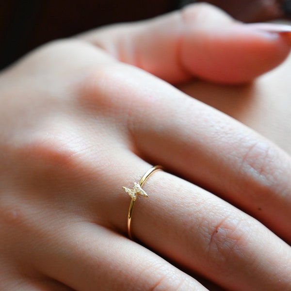 Lightning Bolt Ring, Dainty Stacking Ring, Gold Minimalist Ring, Simple Diamond Ring, Thin Ring, Gift for Her, Delicate Ring, Stackable Ring